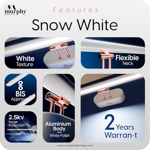 Image of Murphy 12W 3-in-1 Color Chnaging White Finish LED Mirror Picture Wall Light,Bathroom Vanity Led Mirror Light with 2 Year Warranty (Cool White /Warm White /Natural White)-Pack of 1