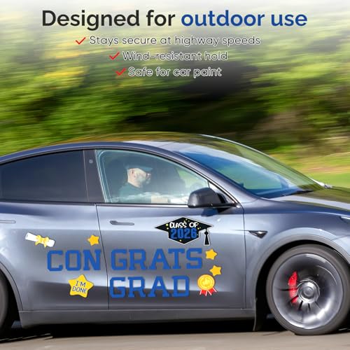 Image of Congrats Grad Car Magnets Graduation Magnetic Car Decorations Class of 2026 Car Parade Decor Signs Car Magnet Decal Stickers Graduation Party Decor Blue