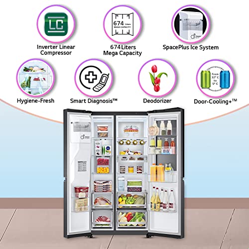 Image of LG 674 L Frost-Free Inverter Linear Compressor Wi-Fi Side-By-Side Refrigerator (GC-X257CQES, Matt Black, Door Cooling+, Hygiene Fresh+, Water and Ice Dispenser with UV)