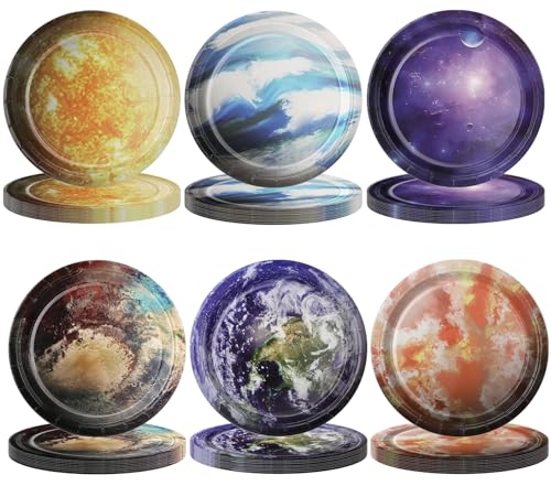 CLIYTICA Space Themed Paper Plates 72Pcs 7Inch Outer Space Dessert Plates Disposable Galaxy Planet Party Plates for Kids Birthday Solar System Parties Baby Shower