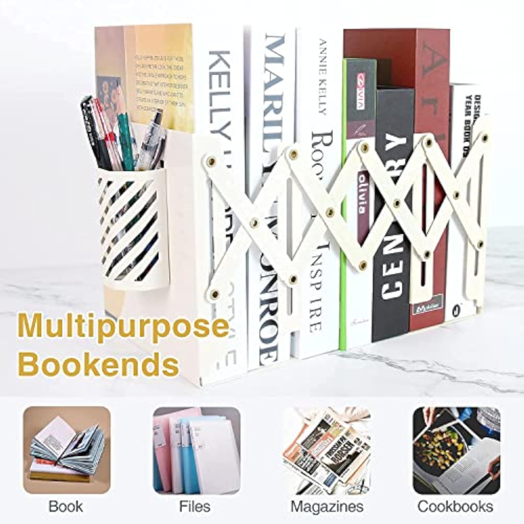 Dino Expandable Metal Bookends with Magnetic Pen Holder