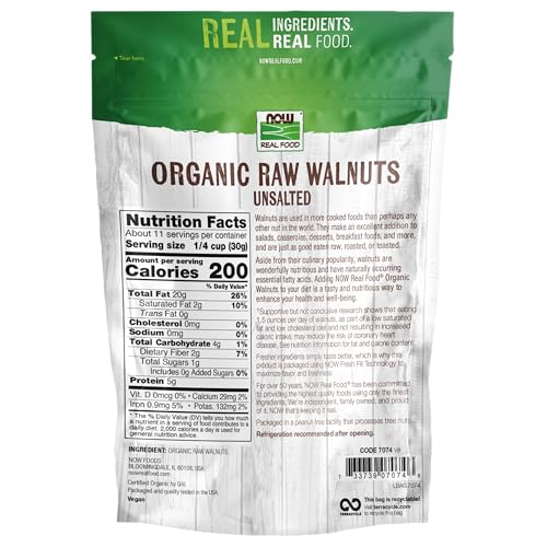 Image of NOW Foods, Certified Organic Walnuts, Raw and Unsalted, Halves and Pieces, Good Source of Protein and Healthy Fatty Acids, Certified Non-GMO, 12-Ounce (Packaging May Vary) (Pack of 2)