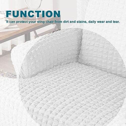Stretch Wing Chair Slipcovers 1 Piece, Seersucker Fabric Armchair Covers With Skirt Elegant Ruffle, Living Room Sofa Slipcover Furniture Protector-White-1 Piece #TOP4