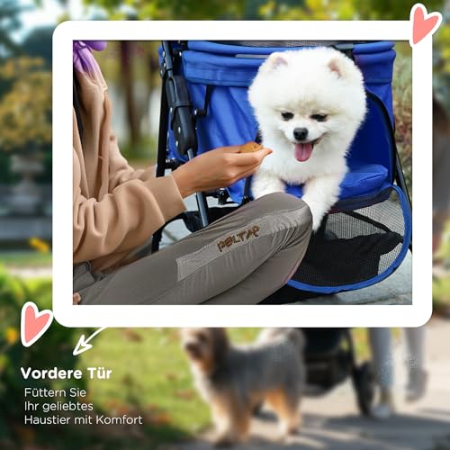 PawHut Hundewagen Hundebuggy mit Klappfunktion Pet Stroller für kleine Hunde und Katzen Haustierwagen Katzenbuggy Oxford Blau 67 x 45 x 96 cm