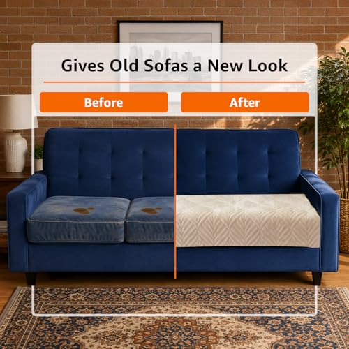Image of Amazon Basics - Velvet Quilted Make Your Own Sofa Cover |70 x 180 cm| Microfiber Sofa Slipcover (Beige, 3 Seater)
