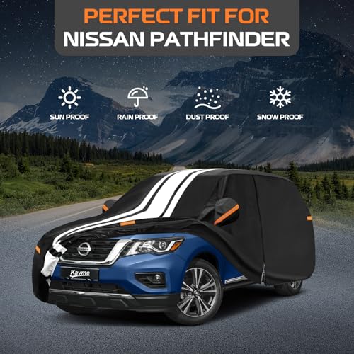 Image of Kayme Heavy Duty Car Cover Custom Fit for Nissan Pathfinder (2005-2026) | Waterproof All Weather for Automobiles, Gift with Tape /Towel /Bag, Outdoor Full Exterior Cover Rain Snow Sun UV Protection.