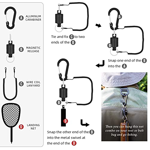 Sf Fly Fishing Landing Soft Rubber Mesh Trout Catch And Release Net With Black Magnetic Net Release Combo Kit (Clear A Combo Small Holes) #TOP6