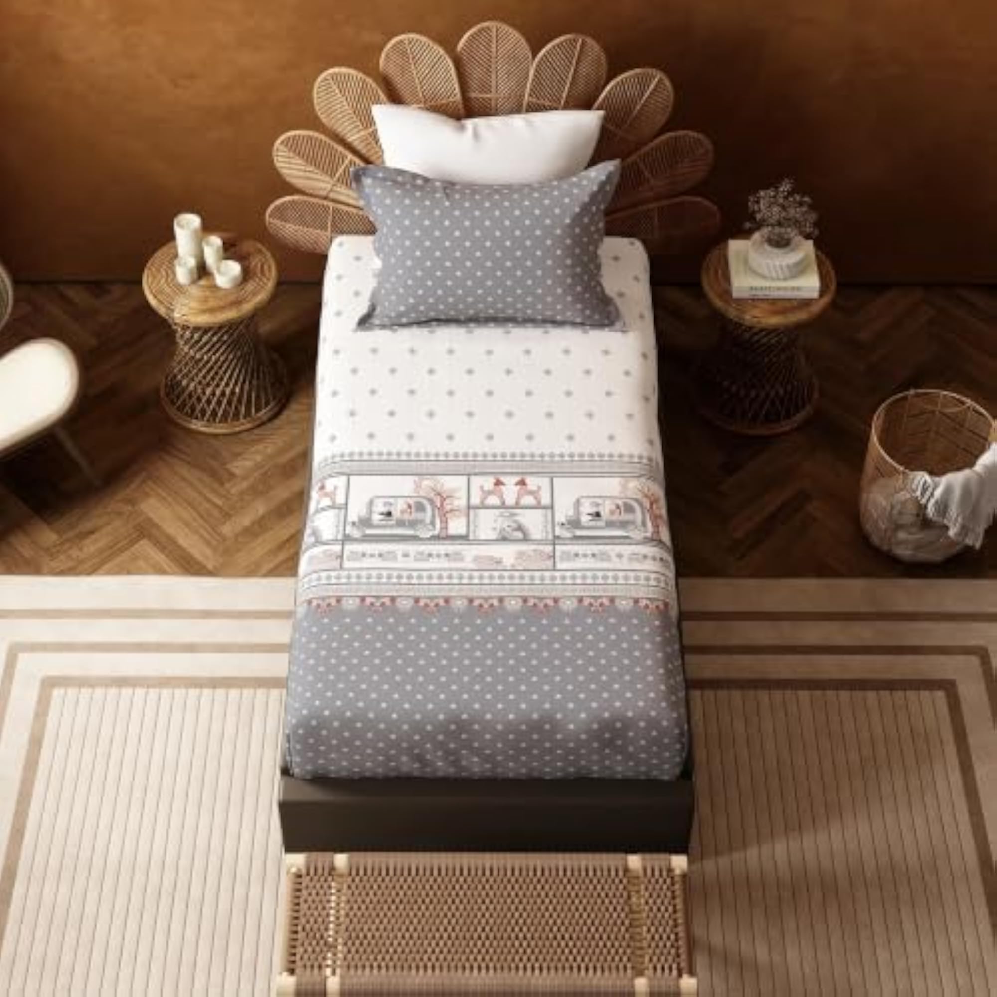 Bedsheet for Single Bed, 100% Cotton Flatsheet with Pillow Cover