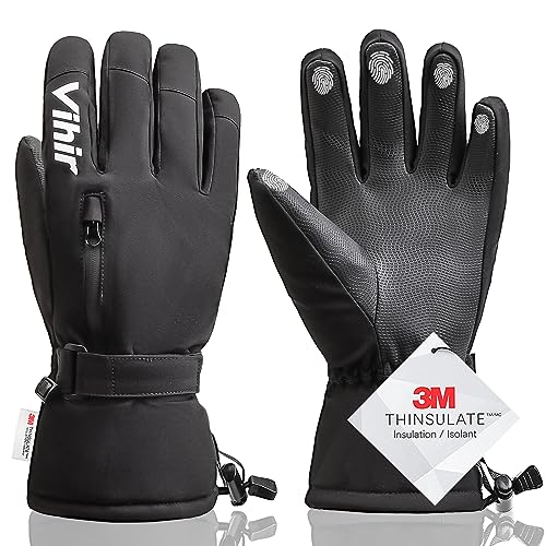 Vihir Guantes de Esquí para Hombre y Mujer, Impermeables, Pantalla Táctil 3M Thinsulate Guantes de Invierno Cálidos, cálidos, Quantes de Ciclismo, Pesca en Hielo, Esquí, Ciclismo, Trineo, Snowboard