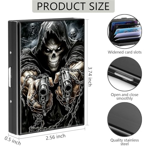 Credit Card Holder, Skull Face Guns Design Mini RFID Blocking Aluminum Wallet Slim Metal Hard Case Shell Travel Wallet ID Case Small Credit Cards Case Business Cards for Women Men Girls2
