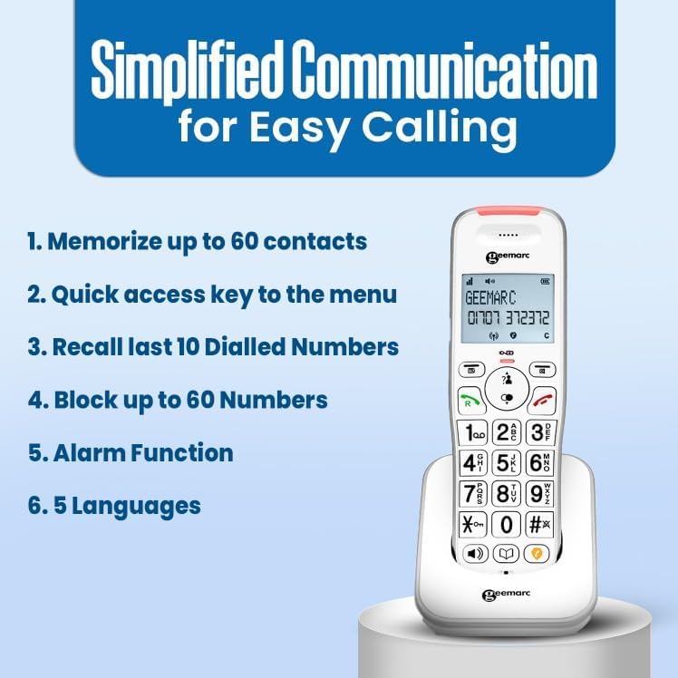 Geemarc Liberty 200 Twin, Amplified Home Telephone with Small DECT Base, Loud Ringer, Hearing Aid Compatible Cordless Phones, Easy Use 2 Cordless Handset to Be Placed Anywhere in the House - Image 4