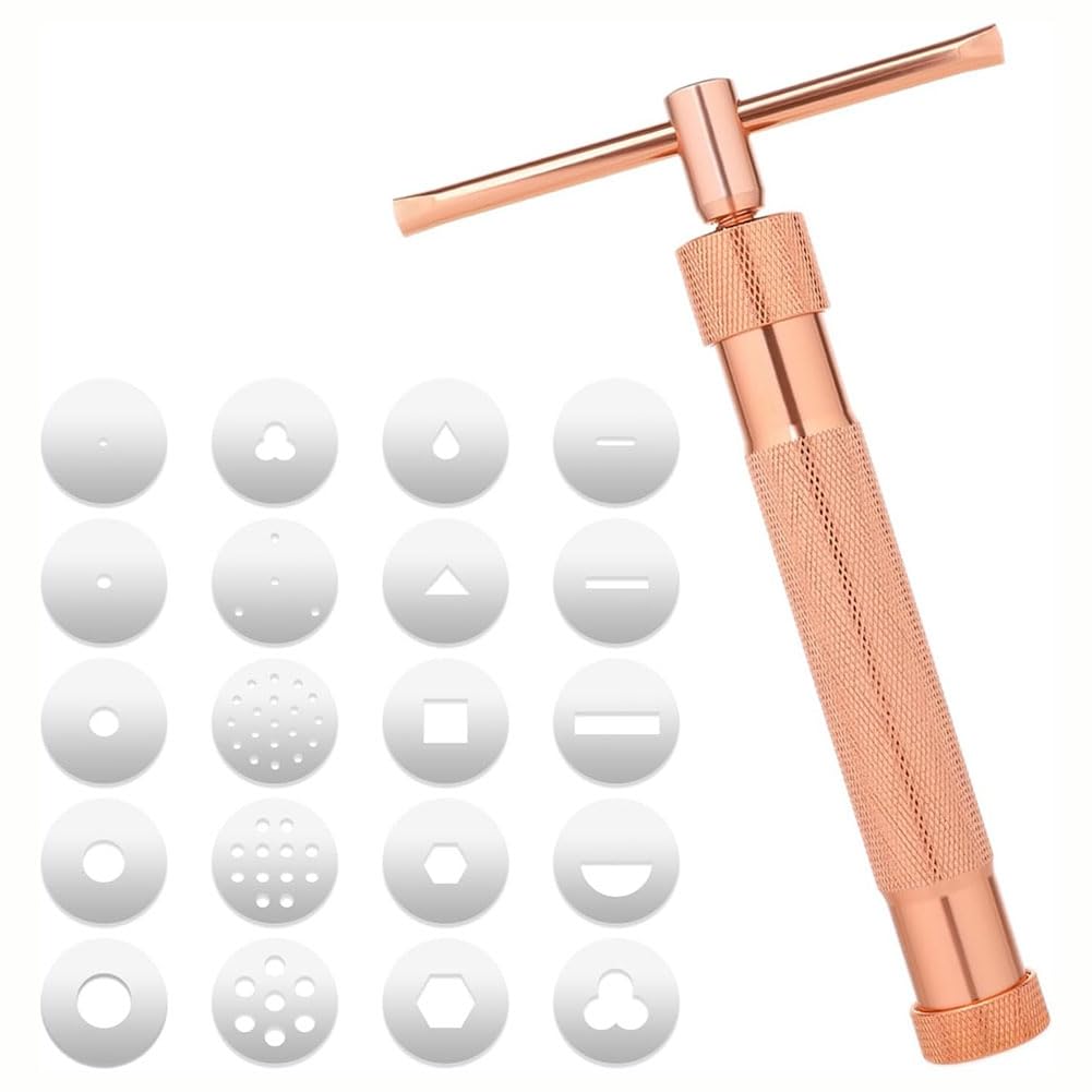 Giyofom Clay Extruder,Fondant Extruder Stainless Steel Clay Extruder with 20 Discs,Sugar Paste Extrude Cake Decorating Tool Set