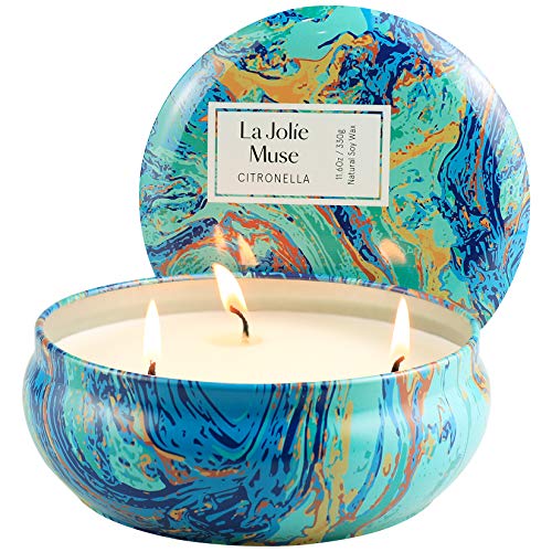 Citronella Candles Outdoor Indoor, 3 Wick Large Candle, Summer Candle for Patio, 11.6 Oz