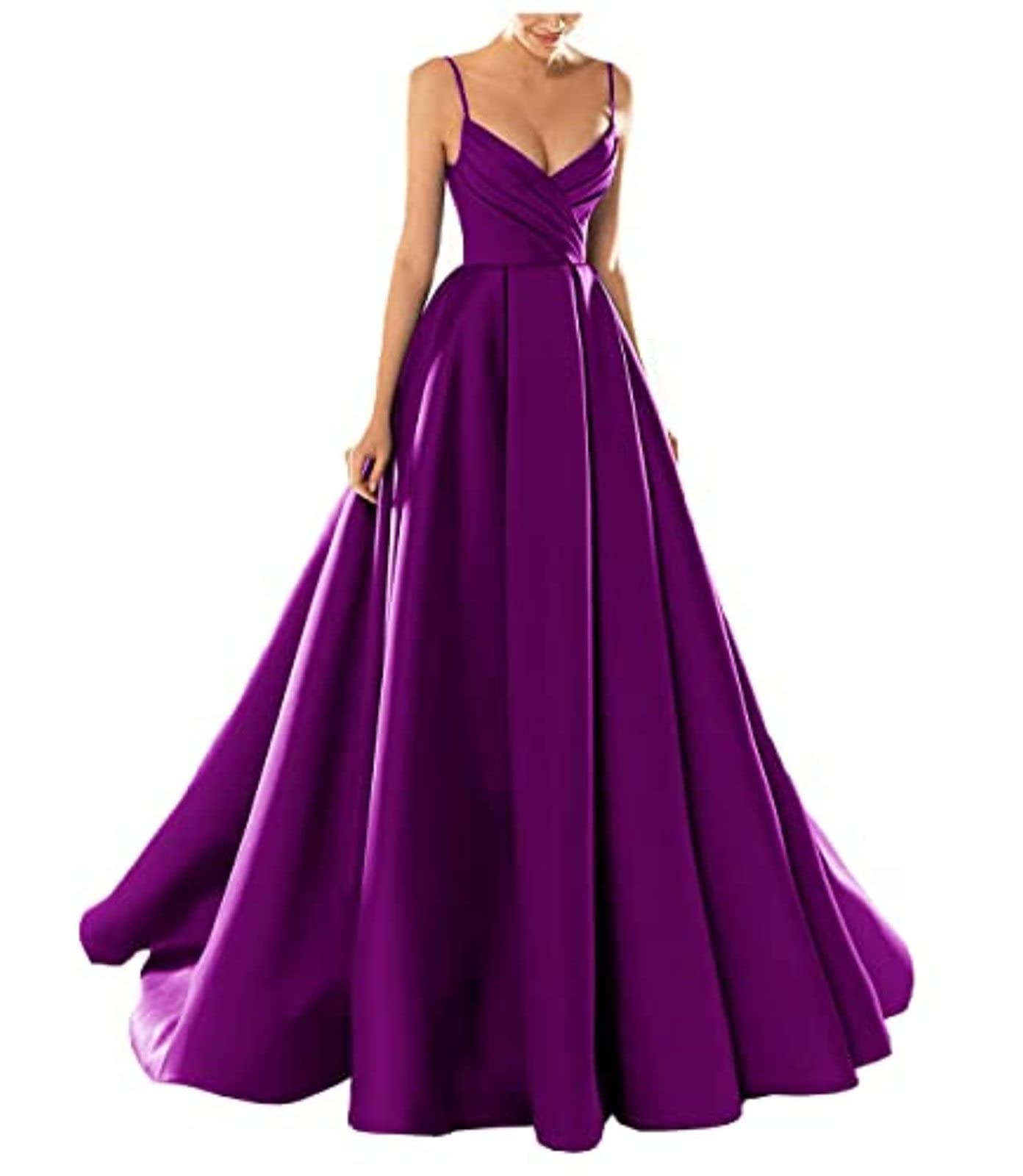 yhfshop Formal Long Evening Party Dress,Sexy V-Neck Spaghetti Strap Satin Evening Dress,Grape Purple,US8,Gowns Evening Bridesmaid Dresses — view 22