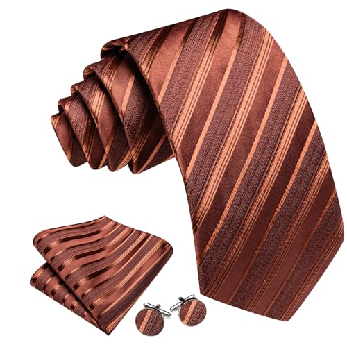 Image of Barry.Wang Tie Sets for Men Silk Stripe Necktie Woven Checkered Handkerchief Cufflinks Formal Business Wedding