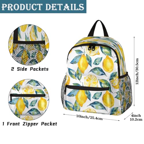 Toddler Backpack for Boys Girls, Lemon Leaf Pattern Mini Kids Backpacks with Chest Strap Whistle, Preschool Kindergarten Daypack, Travel Bookbag for Children2