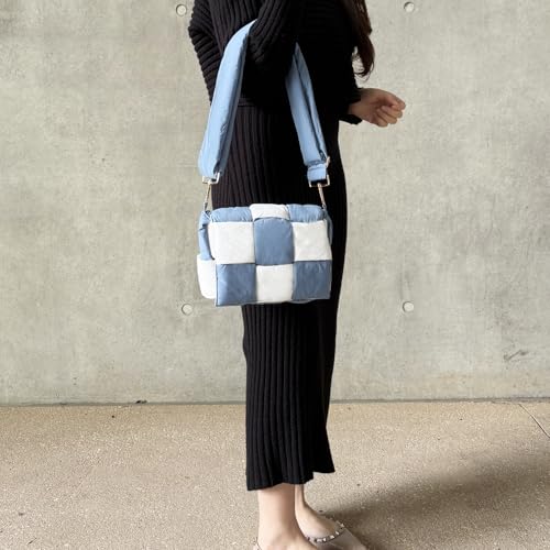 Image of Shoulder Bag Lightweight Puffer Tote Crossbody Bag Handwoven for Women | waterproof nylon, durable, soft padded texture, versatile for travel, work, weekend, everyday, adjustable strap