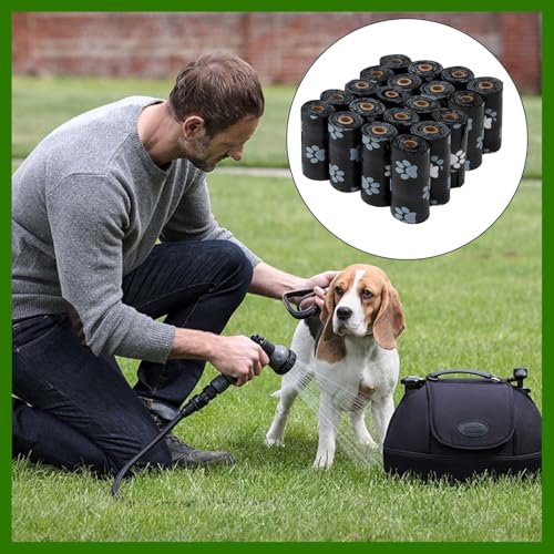 Miayical Hundekotbeutel 300 Tüten/20 Rollen, Auslaufsichere Kotbeutel mit Spender, Müllbeutel für Hunde, Biologisch Abbaubare Hundekotbeutel, Auslaufsicher, Extra groß, Wasserfest, Reißfest, Schwarz
