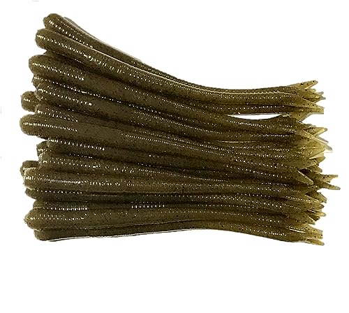 Softy Lure 20 Pcs 4.5' Drop Shot Finesse Worms (Scent, Float), Green Pumpkin Bass Fishing Worms