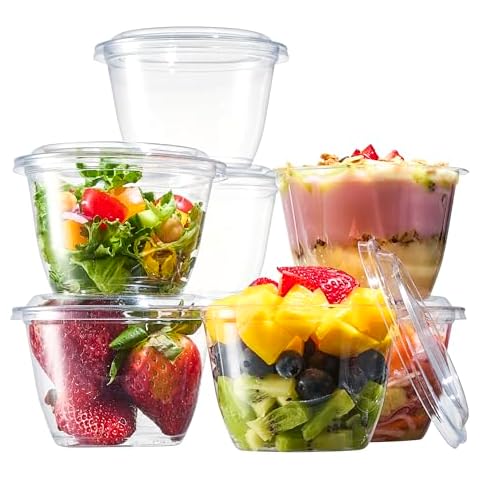 PATCHKE [ 8 OZ - 60 Cups + 60 Lids ] Fruit Cups With Lids Perfect For Desserts Clear PET Plastic. Cover