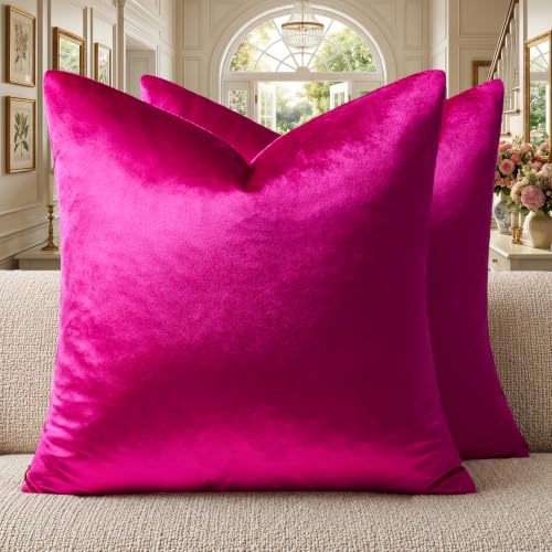 Image of GIGIZAZA Hot Pink Pillow Covers 16x16 Throw Pillows Velvet Decorative Sofa Couch Pillow Covers Bedroom Cushion Pillowcase