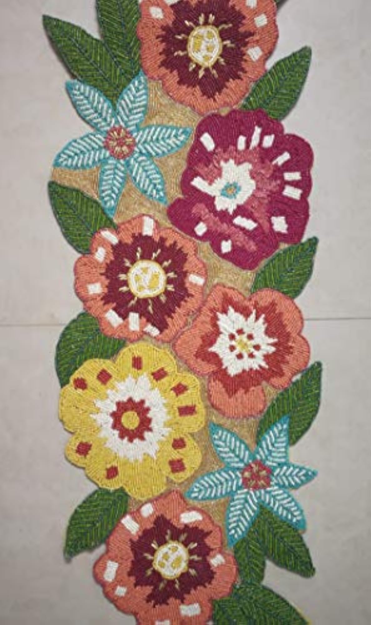 Handcrafted Flower Fully Beaded Table Runner