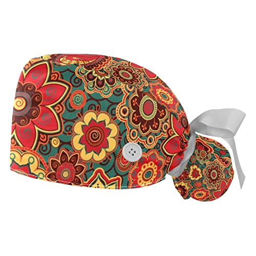 Chapeau de travail respirant JDEZ motif fleurs paisley pour hommes et femmes - Lot de 2