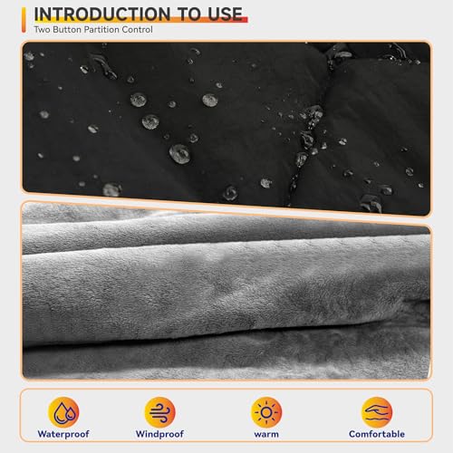 Outdoor Heated Blanket with 10000mAh Power Bank, Battery Operated Cordless Electric Heating Throw with 3 Heat Settings, Fast Heating Wearable USB Throw for Camping, Travel, Office & Home Use Black
