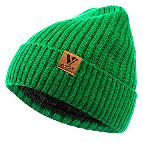 Vgogfly Lined Men Beanie Slouchy Knit Skull Cap Warm Stocking Hats Guys Women Striped Winter Beanie Hat Green #TOP1