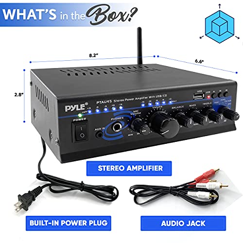 Pyle Home Bluetooth Audio Power Amplifier 2X120 Watt - Portable 2 Channel Surround Sound Stereo Receiver W/ Usb - Amplified Subwoofer Speaker, Cd Dvd, Mp3, Iphone, Phone, Theater, Pa System -Ptau45.5 #TOP6