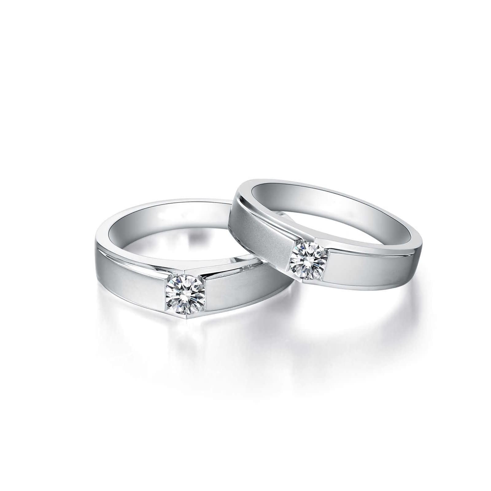 Pierścionek zaręczynowy 9K / 14K / 18K Białe złoto Para 750, 0,2 ct, okrągłe diamenty, srebrne pierścionki zaręczynowe dla mężczyzn i kobiet