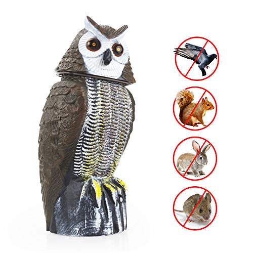 Redeo Solar Powered Owl Decoy Scarecrow Bird Repellent with Flashing Eyes & Scary