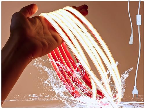 Striscia LED COB (lunghezza 5 metri) 296LEDS/M, 220V Connessione diretta EU senza trasformatore, protezione IP65, uso interno ed esterno, per soffitti, soggiorno, cucina, bagno, ufficio. (4500 K