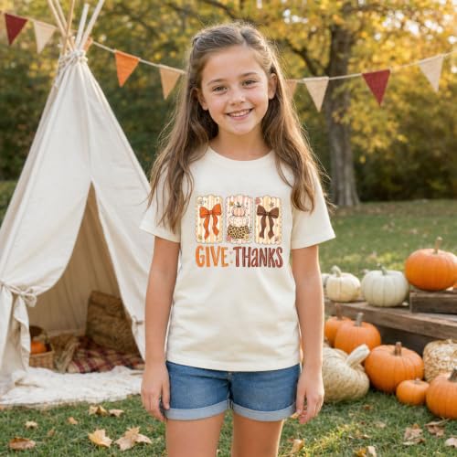 Image of Toddler Girls Thanksgiving Shirts Turkey Pumpkin T Shirt Cotton Short Sleeve Halloween Tops 1-10 Years