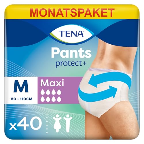 TENA Pants Maxi (M) Paquete de repuesto mensual – Bragas absorbentes, elásticas y desechables, para pérdidas urinarias, tanto para ella como para él, discretas y cómodas, 4 paquetes x 10 unidades