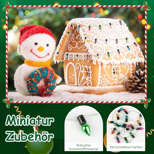 Honosen Wichtel Zubehör Weihnachten, 2 Stück Wichtel Zaun Gartenzaun 180×5cm mit 2 Wichtel Lichterkette, Puppenhaus Zubehör, Wichteltür Zubehör, Miniatur Deko für Mini Feengarten Modellbau Blumentopf