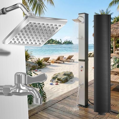 YRHome Ducha solar de 40 l, ducha solar de jardín con funda protectora, ducha de lluvia y grifo, temperatura máxima del agua de 60 °C, para jardín, piscina, camping, plata