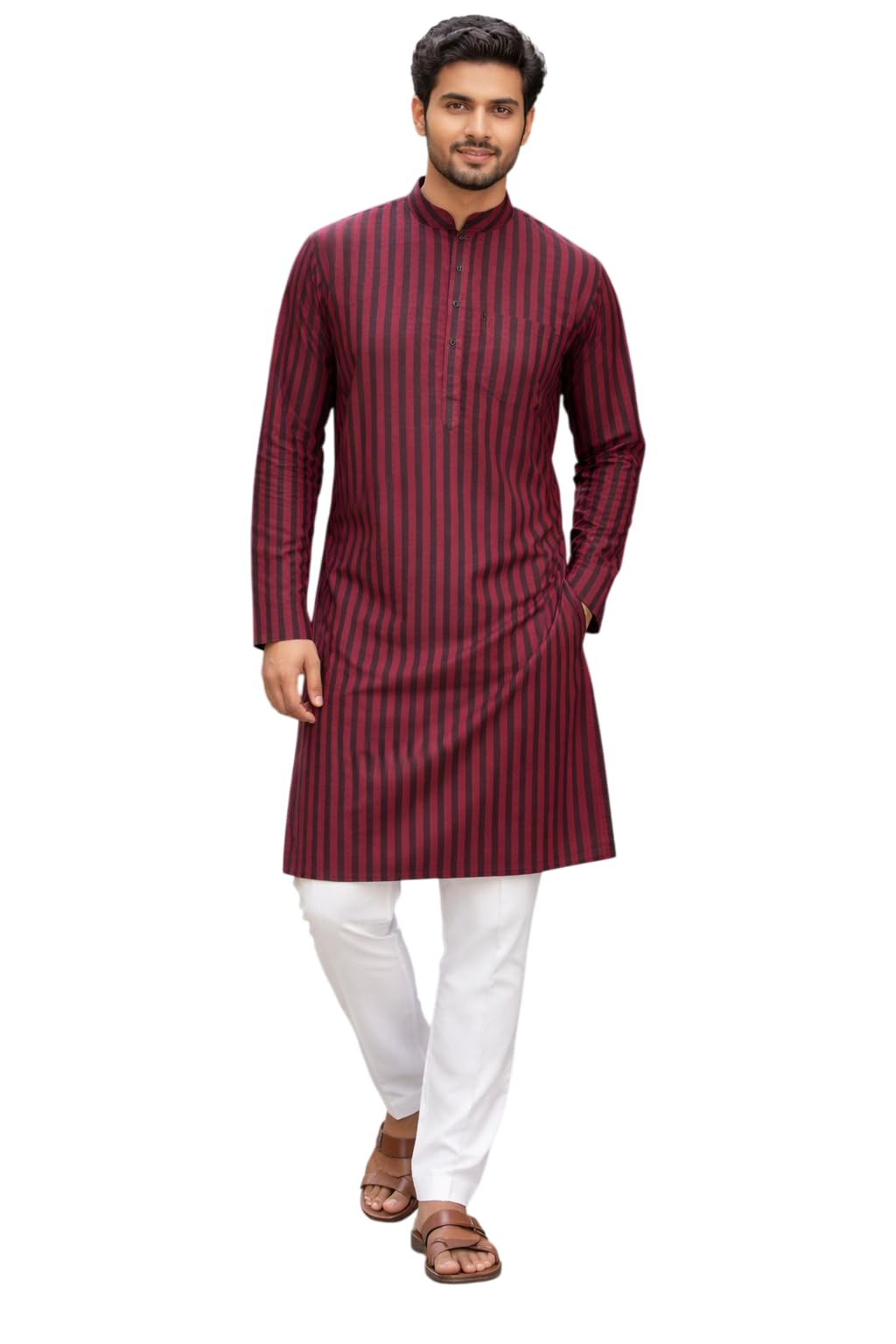 Men's Cotton Solid Long Kurta Pyjama Set (2pcs)-image-27