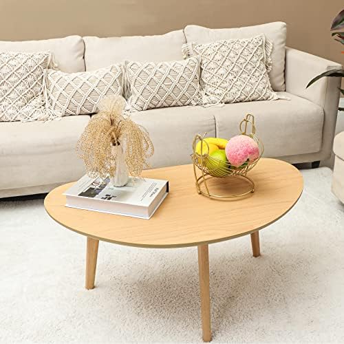 PHOENANCEE Small Oval Coffee Table, Mid Century Modern Coffee Tables For Living Room, Solid Wooden Mango Tabletop&Oak Wood Table Legs, 85CM(Nature Wood)