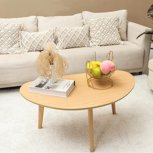 Firminana Small Oval Coffee Table Mid Century Modern Coffee Table For Living Room Center Table Minimalist Display Coffe Table,Nature Wood,18.9" D X 33.47" W X 15.75" H #TOP5