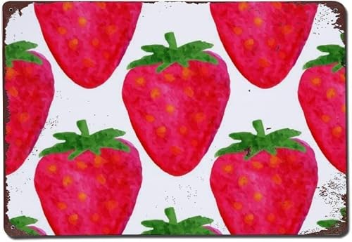 peiyeety Strawberry Decorations For Kitchen Funny Novelty Tin Sign Strawberry Sign Rustic Retro Farm House Barn Sign Home Kitchen Bar Room Garage Vintage Retro Poster Plaque 8"x12"
