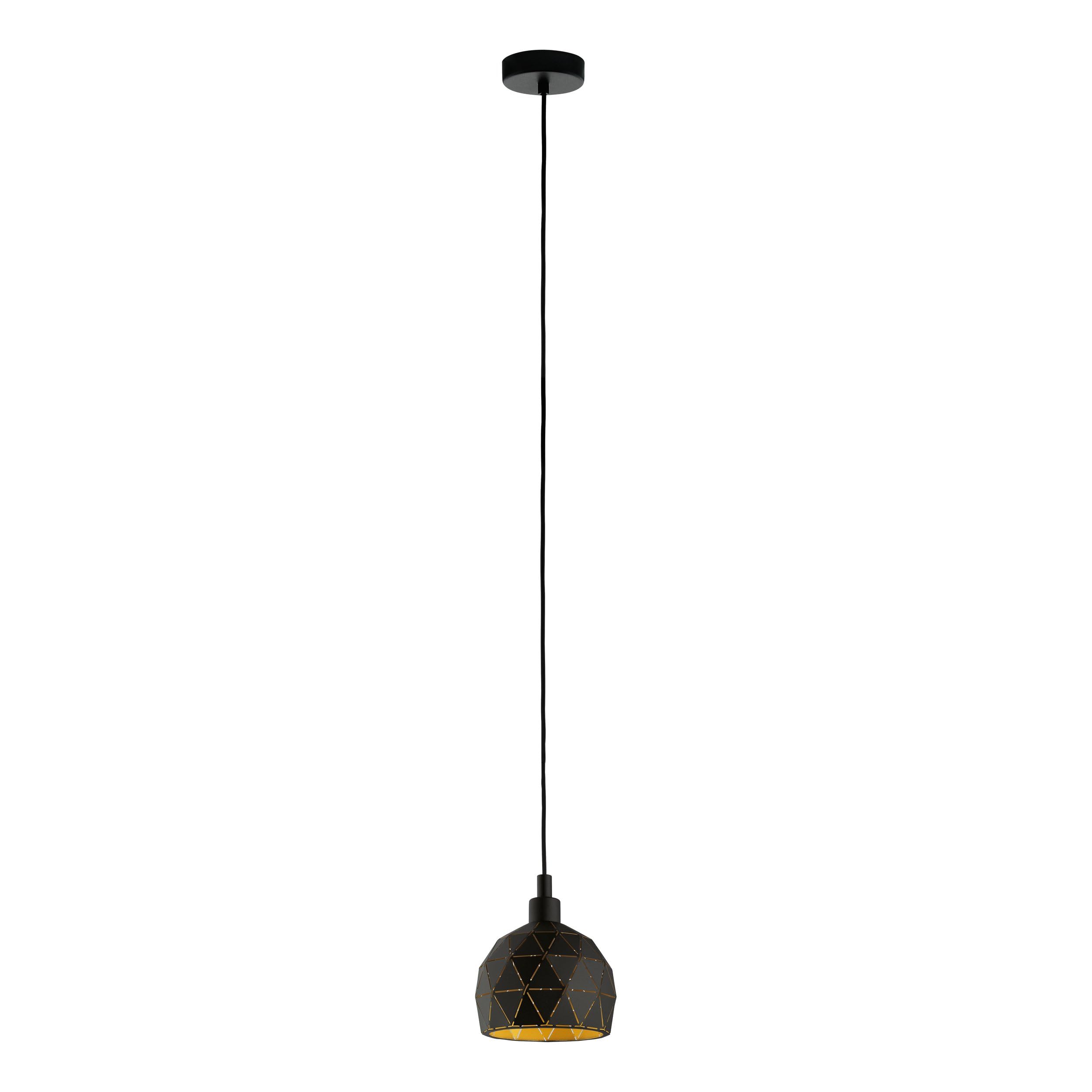 Eglo Roccaforte Lámpara colgante de 1 foco, lámpara de metal negro, dorado, lámpara colgante de comedor y salón con casquillo E14, diámetro de 17 cm