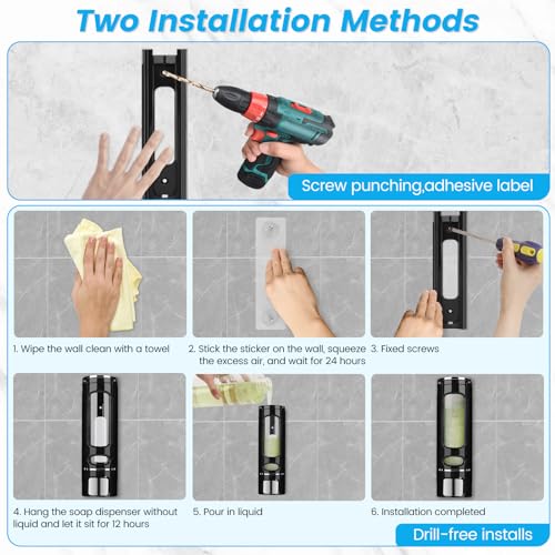 Image of Wall Mounted Hand Soap Dispenser, 400ml Bathroom Shower Dispenser Gel Container Shower Pump Dispenser and Organizer for Bathroom Kitchen Hotel, Refillable Liquid Lotion Soap Dispenser, Black