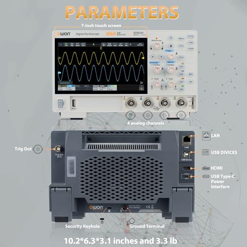 Image of OWON ADS824A Oscilloscope, 200MHz 4 Channels Oscilloscope 7 inch LCD | 12bits Vertical Resolution Oscillograph, 50M Memory Depth 1.25GSa /s Sample Rate