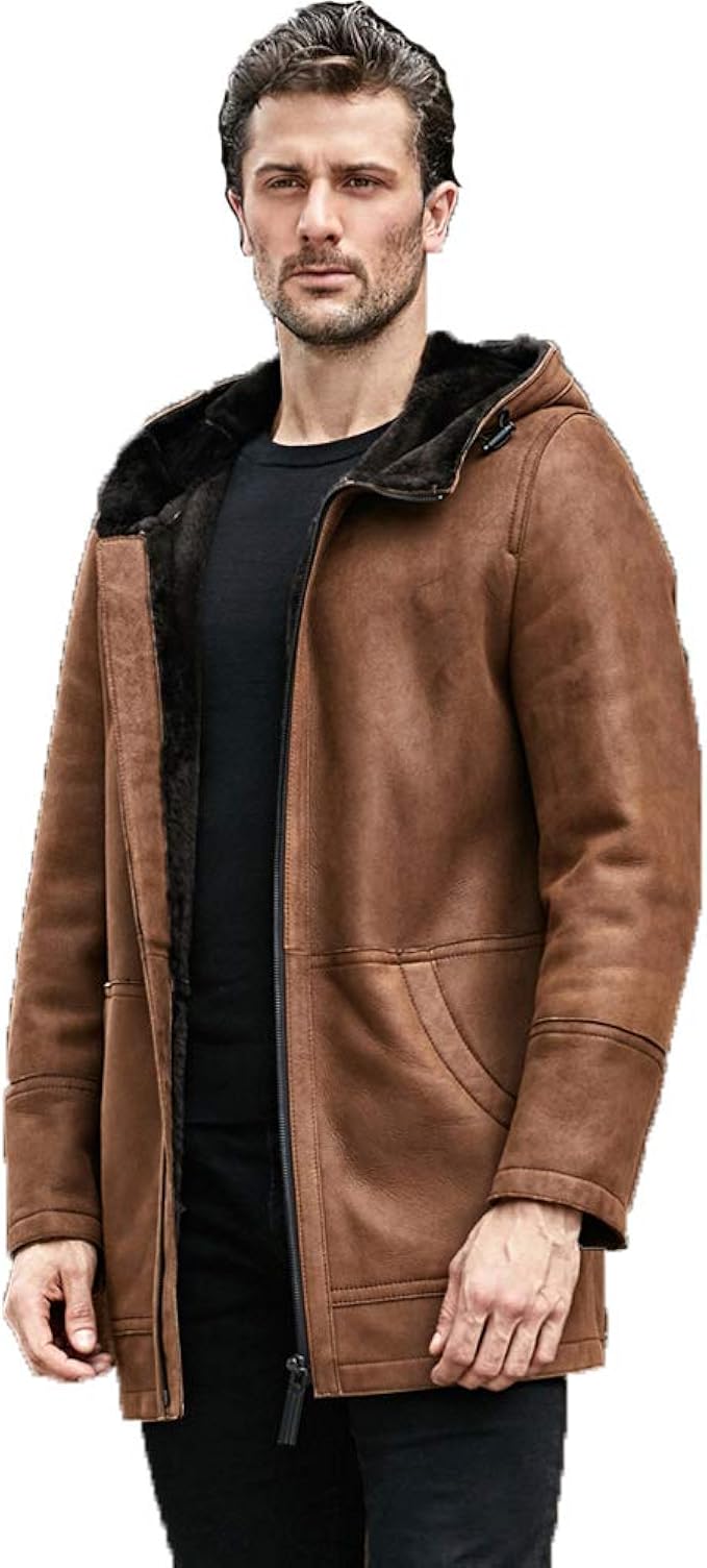 Amazon メンズ ムートンジャケット コート メンズ フード付き ロングコート メンズ 冬 暖かい ジャケット コート ジャケット 通販