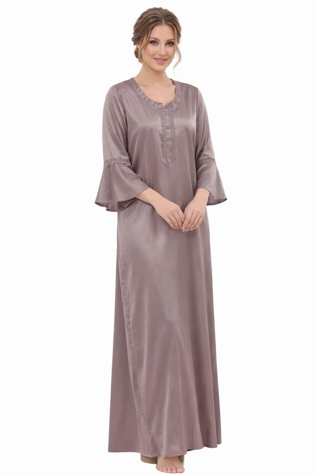 didi night wear Women’s Italian Satin Kaftan Maxi Nightgown | Digital Print Luxury Nightwear | Soft, Smooth & Relaxed Fit Sleepwear Dress-picture-11