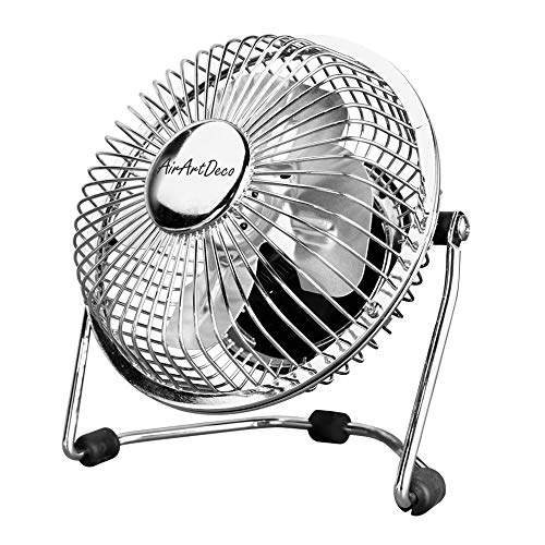 AirArtDeco 4 Inch (10 cm) Mini USB Metal Desk Fan, Personal Table Fan