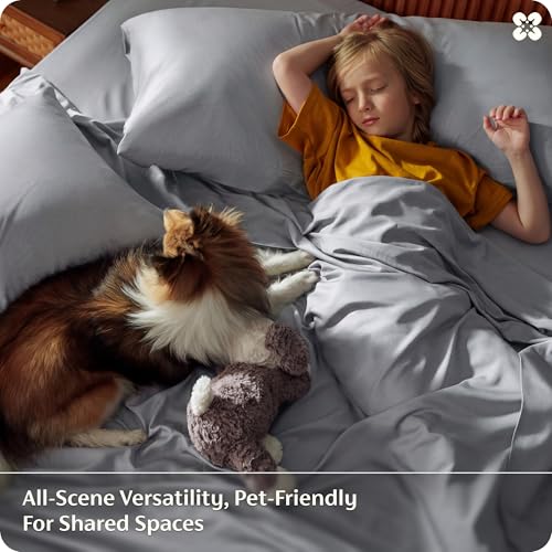 Image of Bedsure Full Size Bed Sheets, Cooling Sheets, Rayon Derived from Bamboo, PureWoven, Breathable & Soft, Deep Pocket Up to 16 Inches, Hotel Luxury Silky Bedding for Hot Sleepers, Silver Grey