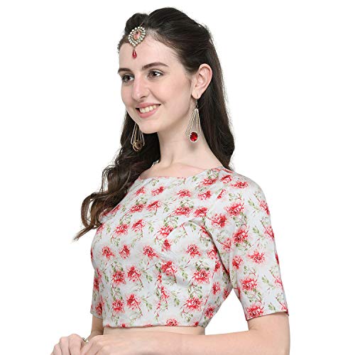 Image of Janasya Women's Poly Silk Digital Printed Saree Blouse