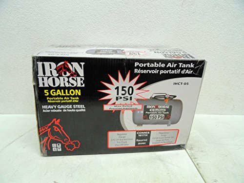 Ironhorse IHCT-05 5-Gallon 150 PSI Max Portable Air Tank with 4 ft ¼ in Air Hose, Easy Read Tank Gauge
